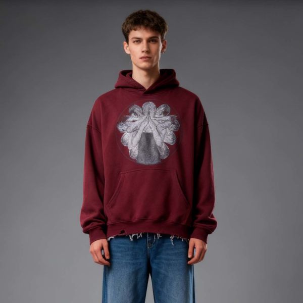 Custom Oversized Heavyweight 100% Cotton French Terry DTG Print Hoodie Streetwear Cropped Screen Printing Pullover Hoodie Men