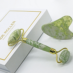 Facial Guasha Skin Massager Tool Natural Stone Green Jade Roller Set with Box Packaging Kit