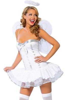 White Silver Heaven Sent Angel  Halloween  Adult Costumes With Wings Carnival