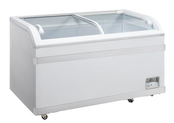 Energy Saving Ice Cream Display Chest Freezer , 528L Curved Glass Doors Commercial Refrigerator, Island Freezer