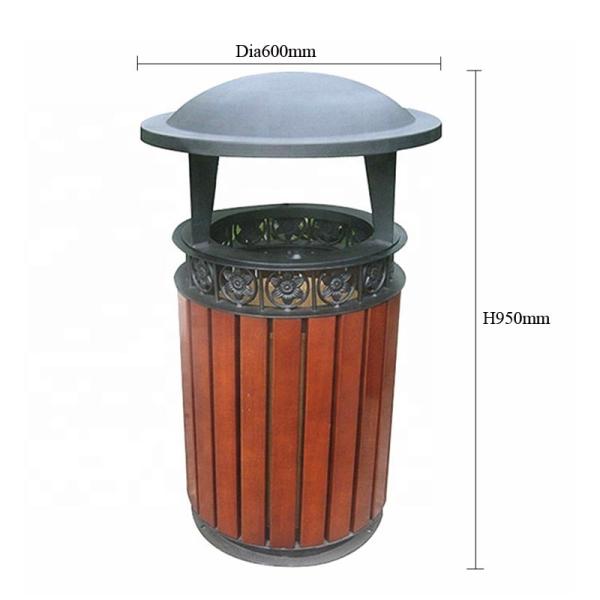 Public Hardwood Wooden Waste Bin With Galvanized Steel Liner