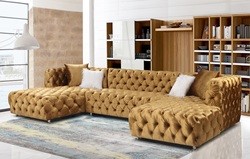 New Fashion Nordic Italian European Luxury Sofa Furniture Classic Black Shinny Velvet Tufted Sectional Sofa For Home