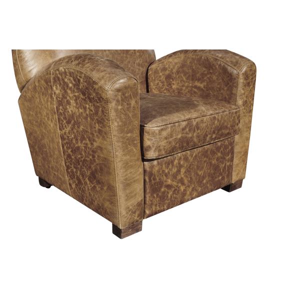 Classical Top Grain Brown Leather Armchair With Strong Solid Wood Frame