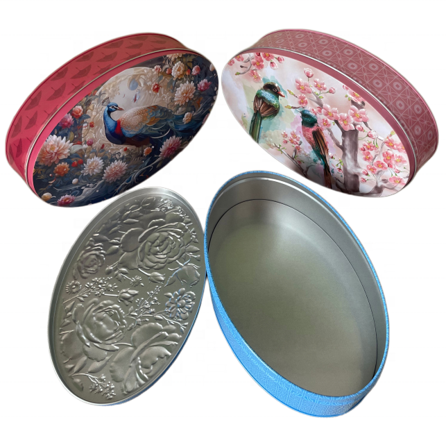 Oval Round Gift Box Tin Metal Container 250*150*56mm For Biscuit Chocolate Snack