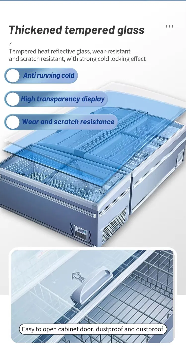 340W Combined Island Freezer Thermostat Commercial Refrigeration Equipment Double Doors