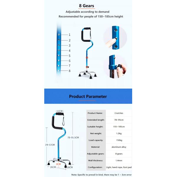 Aleación de aluminio plegable bastón de caña manija barra de flexión de cuatro piernas terapia de rehabilitación