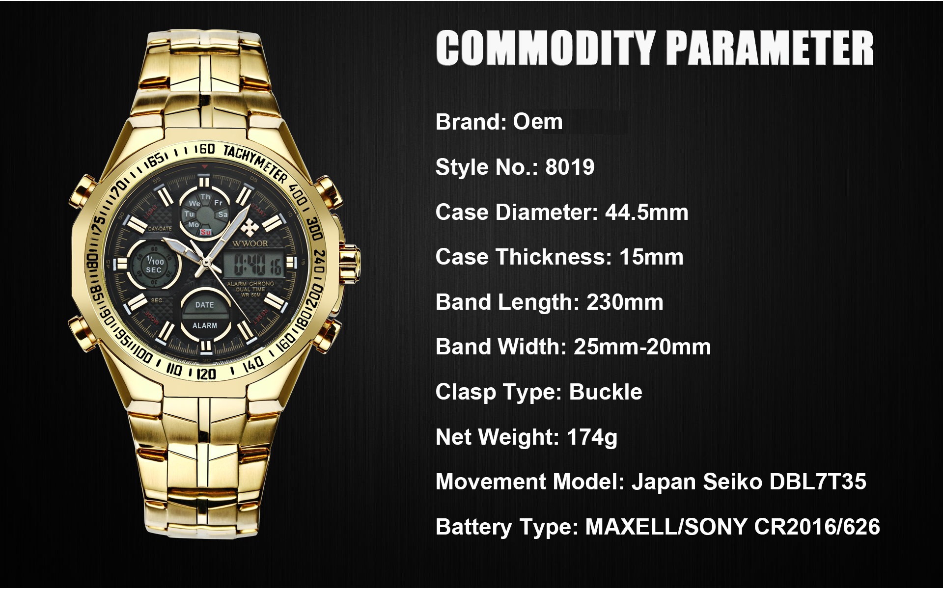 Серебряный 230mm водостойкий сигнал тревоги кварца цифров Gents цифровых часов 3BAR