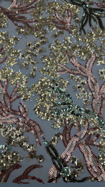 Leafy Sequin Embroidery Lace  Fabric Durable and Elegant Luxary  Fabric Wedding Party Occasions Sequin Embroidery Fabric