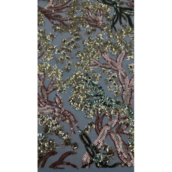 Leafy Sequin Embroidery Lace  Fabric Durable and Elegant Luxary  Fabric Wedding Party Occasions Sequin Embroidery Fabric