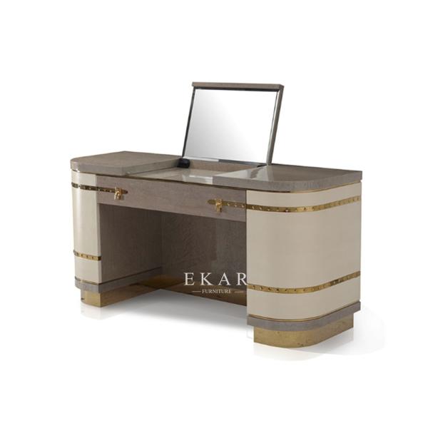 Bedroom Furniture Wooden Modern Luxury Leather Dressing Table With Mirror