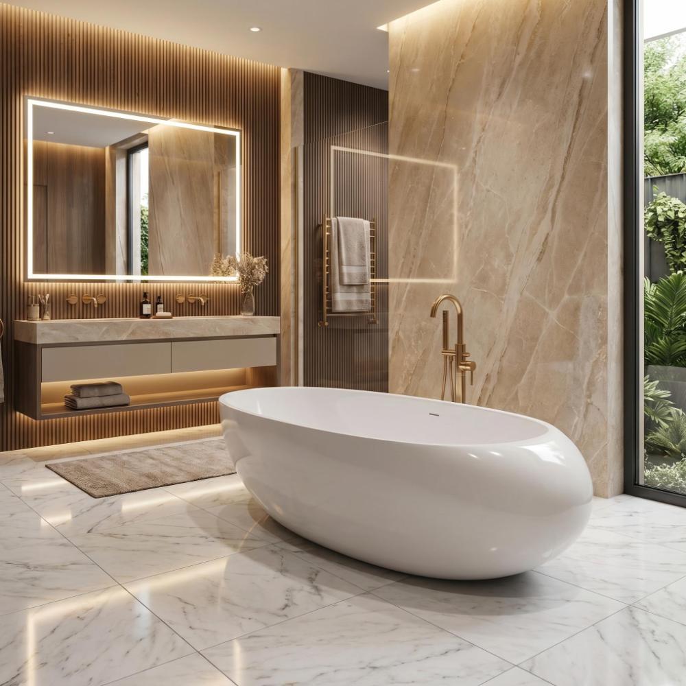 Glossy White aqua Free Standing Egg Bath Tub For Modern Luxury Bathrooms ODM