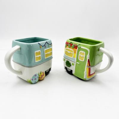 Christmas Style 3D Cartoon Bus Shape Cup Cute Gift Ceramic Coffee Mug