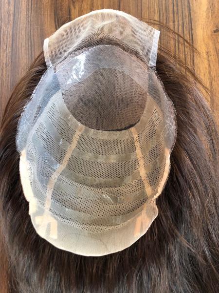 Perruques médicales en silicone noir naturel, 16 pouces, avec bonnet en silicone et cheveux humains