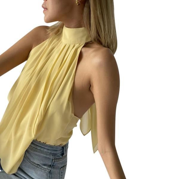 Temperament Hanging Neck Dewback Chiffon Pure Color Blouse Woman