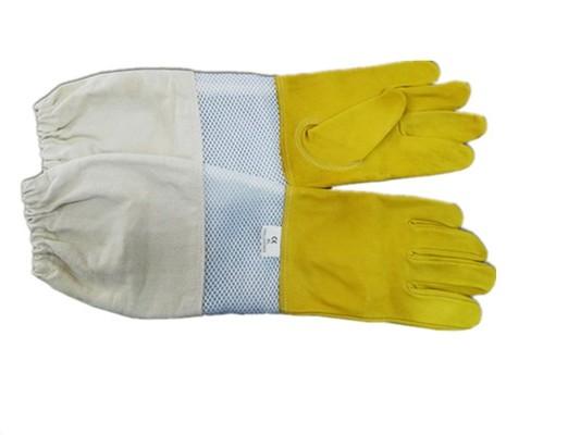 Yellow Sheepskin Gloves For Beekeeping With White Ventilated Wrist White Cloth Sleeve
