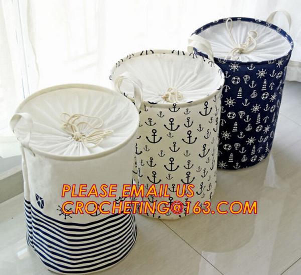 Organize Storage Natural Canvas Clothes Basket, Cute Round Canvas Bathroom Clothes Storage Basket Hamper Tote Bag/ Stora