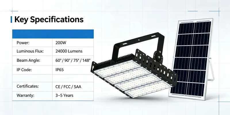 200W Energy Saving Solar LED Flood Light 120lm/W High Brightness Park Stadium Solar Flood Lamp