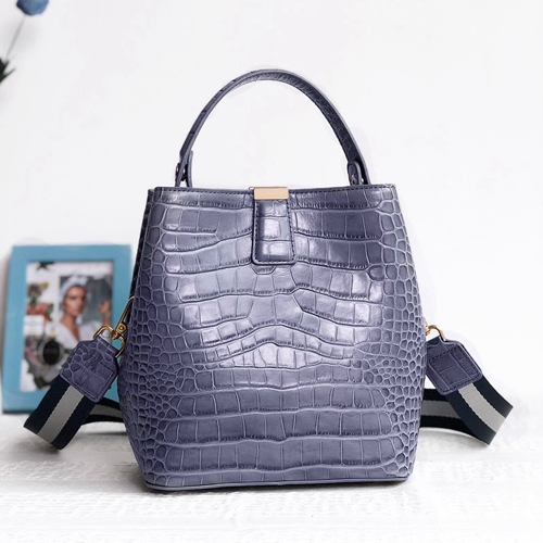 Brown Crocodile Embossed Leather Handbags One Shoulder Retro Bucket Bag