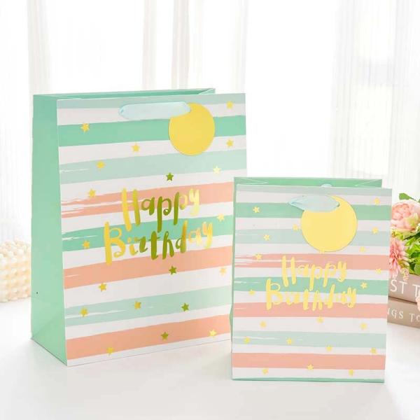 New Design Birthday Gift Bag Packaging English Paper Bag Hot Stamping White Card Handbag