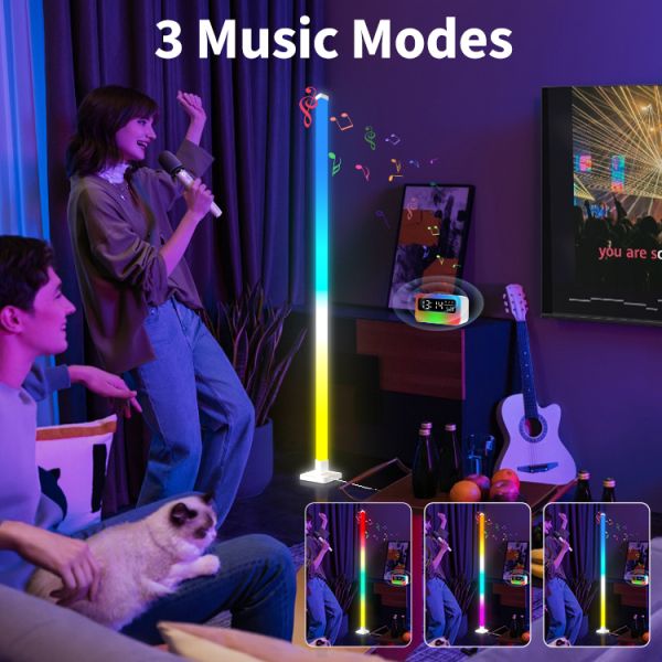 ABS Shade Material RGBIC Smart LED Floor Lamp Modern White Corner Light Music Sync Dimmable Lighting App Controlled Lighting