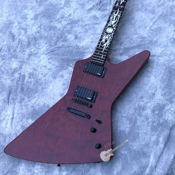 Custom Electric Guitar Rosewood Top Covered Black Hardware in Burgundy Customized Logo Shape