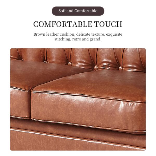Nidea #8898 Traditional Genuine Leather Chesterfield Arm Set Sofa Sponge Filled Cushions for Living Room Hotel Workshop Luxury Furniture
