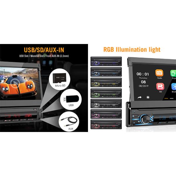 Автомобильный радиоприемник Din света RGB 7 цветов одиночный экран касания IPS одиночного Din 7 дюймов Retractable