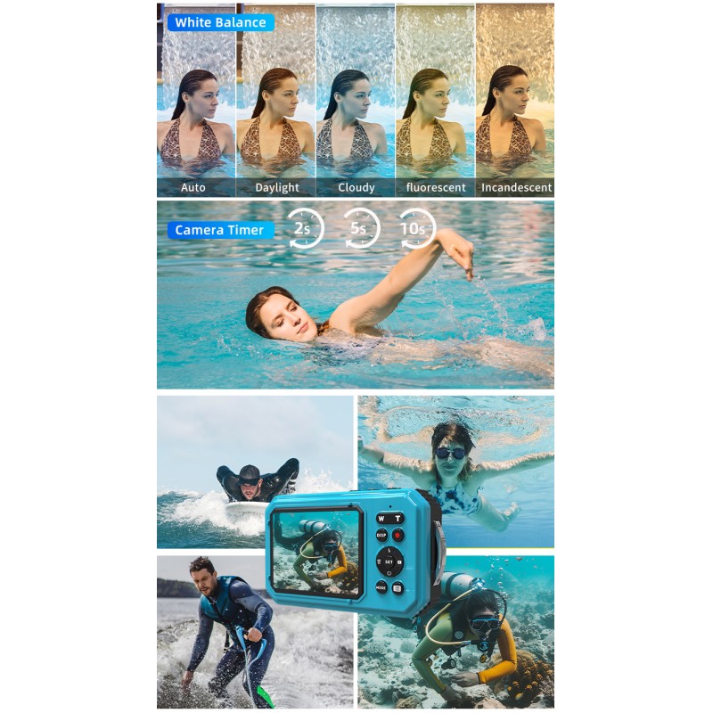 Vintage 4K 56MP Waterproof Digital Camera Dual Screen Anti Shake 16X Zoom LED Light for Swimming and Diving