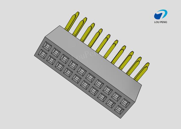 Female header, PCB Mount Receptacle, Vertical, Board-to-Board, 20 Position, 2.0mm Pitch, Shrouded, Gold Flash, 90 degree