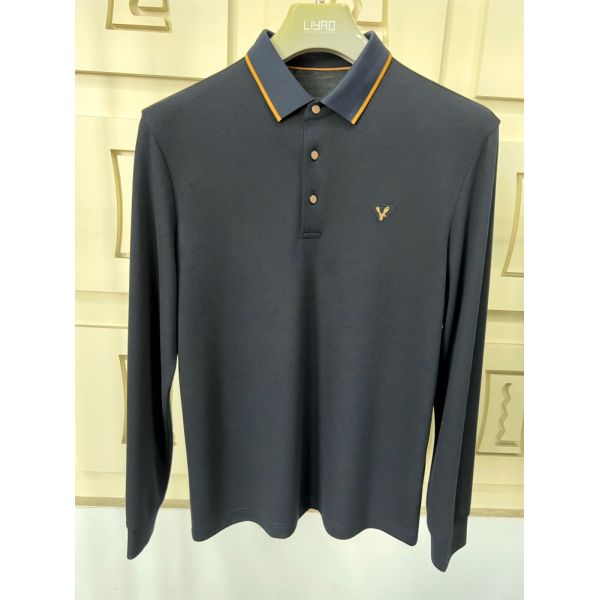 Luxury Men Long Sleeve Polo Shirts with Contrast Collar Classic Design Embroidered Logo, Multiple Colors for Business & Casual