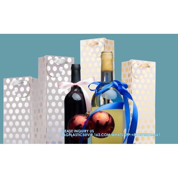 Champagne Wine Gift Bag Bulk With Tags, Polka Dots Single Bottle Holiday Gift Wrapping Wine Bags, New Year Birthday
