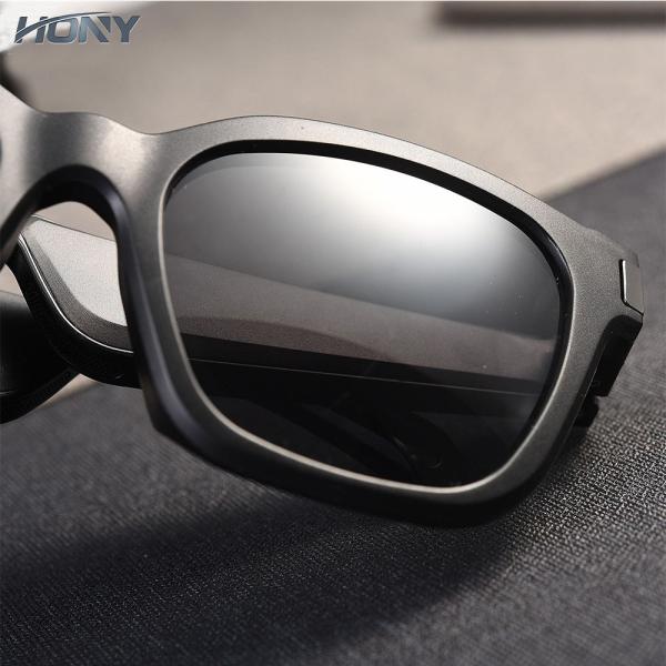 IPX4 Water Resistance Intelligent Polarized Sunglasses Black Frame Gray Lenses
