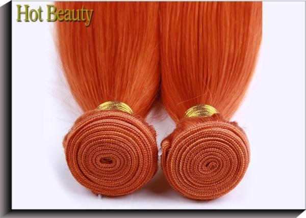 Orange Virgin Human Hair Extensions 12 Inch Double Stitch Weft Single Drawn