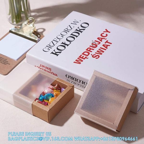 Square Brown Kraft Boxes Heavy Duty Paper Gift Box With Clear Windows 3.3x3.3x1.2 For Party Favor Treats, Bakery