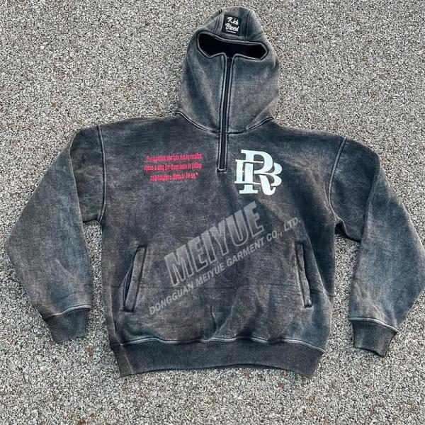 Logotipo impreso en pantalla Balaclava Zip Hoodie ropa de calle suéter con capucha Anti-Pilling