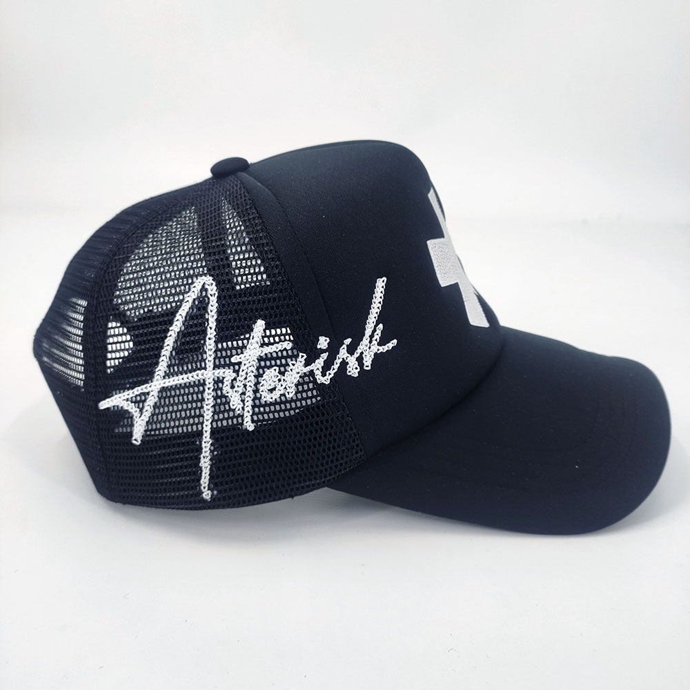 Loose Full Foam Mesh Custom Embroidery Trucker Hats Black Embroidered White Thread