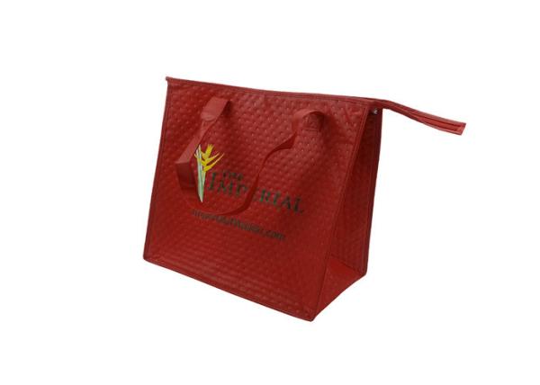 Red Insulated Wine Tote With Zipper 32x35cm Wine Bottle Cooler Bag