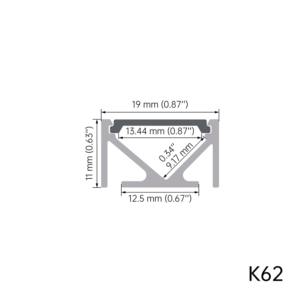 6063 T5 Anodized Aluminum LED Profile with 19 × 11mm Size for Surface Mount Strip Lighting Channel