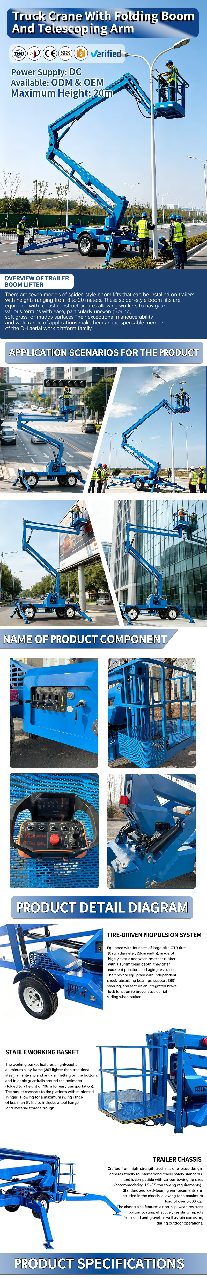 10M-20M Hydraulic Diesel Telescopic Boom Lift Mobile Self Propelled Cherry Picker