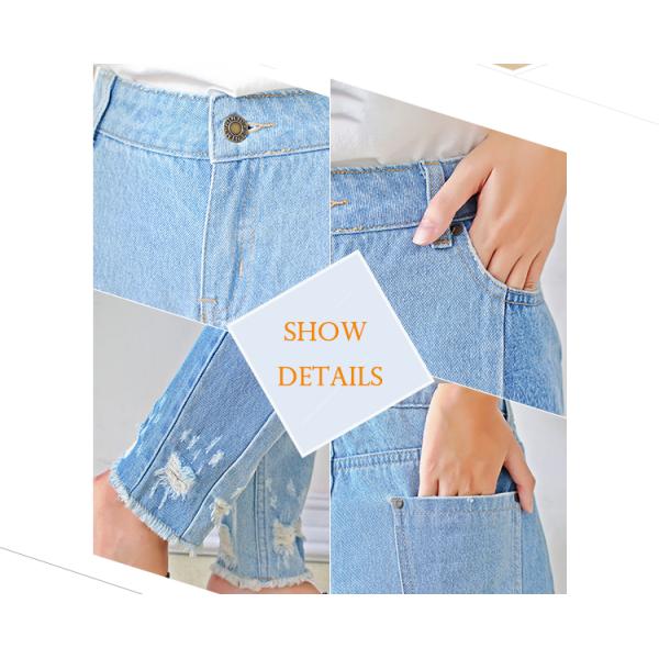 Women Light Blue Long Wide Leg Denim Pants , Casual Loose Fit Denim Jeans