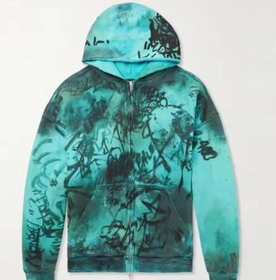 Impressão de graffiti de tamanho excessivo Distressed Hoodie rasgado