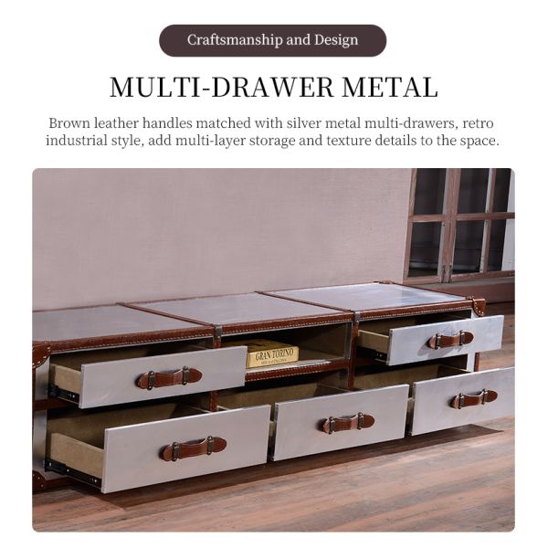 Nidea #6802 Industrial Style 5-Drawer Aluminum TV Cabinet Designer Personality Metal Storage for Hotel & Living Room Manufactured Furniture