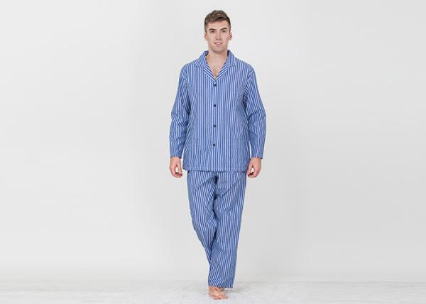 Yarnd Dyed Striped Mens Luxury Sleepwear With Button Through Shirt And Long Pants