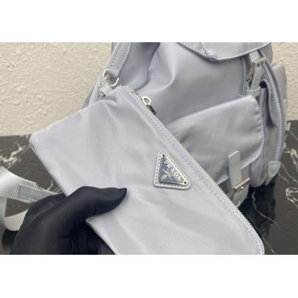 Detachable Small Blue 30cm Womens Nylon Backpack Triangle Logo