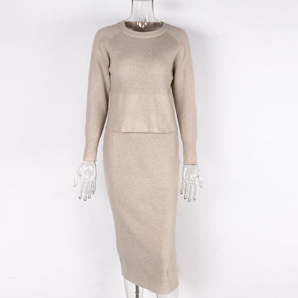 Customization Women s Sweaters Country Of Origin Long Sleeve sexy sweater two-piece set with split hem long skirt