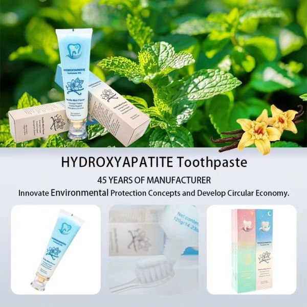 10% Nano Hydroxyapatite Whitening Toothpaste Anti-Bacterial Anti-Cavity Features Oral Refreshing Vanilla Mint Peach