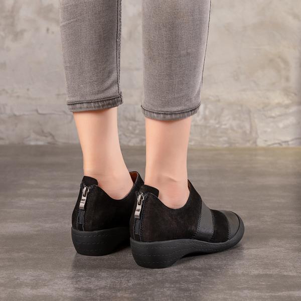 S372 Increased Women'S Shoes Leather 2020 Autumn And Winter Hot Style Retro Casual Women'S Zipper Women'S Wedge Heel Sho
