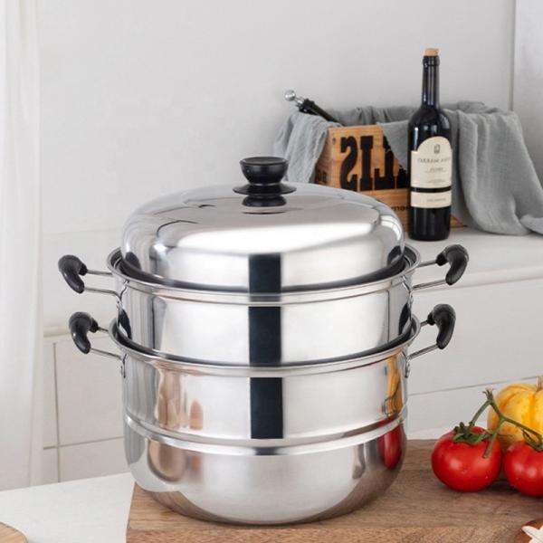 Best Selling Customized Logo 3 Layer induction 10-inch Stainless Steel Steamer Pot with Anti-Heat Handle