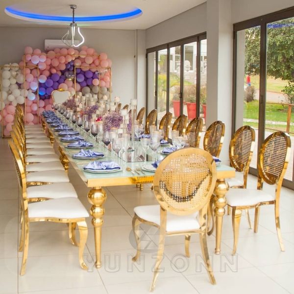 Luxury Modern Stackable Diamond Chairs Event Party Round Back Chair Stainless Steel Gold Wedding Chair for Rental