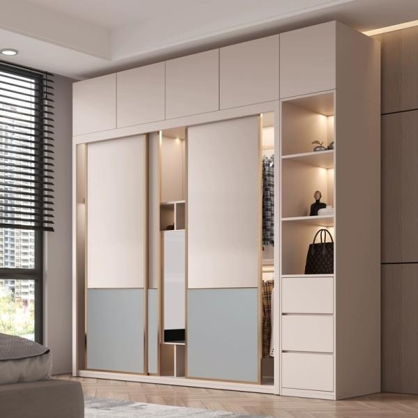 Walnut Sliding Door Wardrobe With Drawers 200cm Wide Laminate